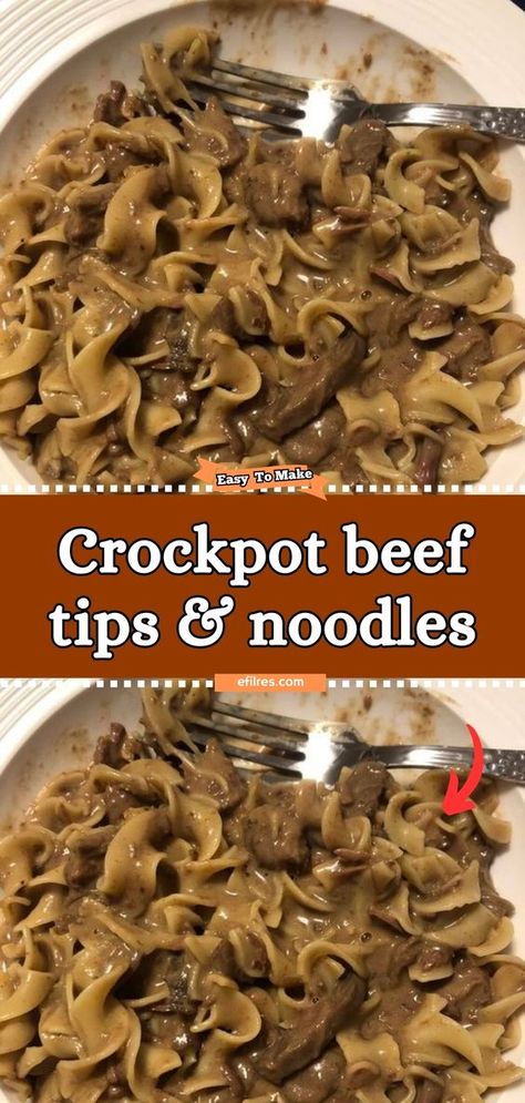 Embrace the ease and comfort of Crockpot Beef Tips & Noodles, a dish that promises tender, flavorful beef in a rich gravy, served over a bed of soft noodles. Let your crockpot do the work as the beef tips slow-cook to perfection, absorbing a symphony of flavors that make this dish a comforting classic. It's the perfect meal for a cozy evening, promising satisfaction with every bite. #SlowCookedDelight #ComfortFoodClassic #BeefTipsBliss Crockpot Recipes Beef And Noodles, Beef Tips Cream Of Mushroom Crock Pot, Slow Cooker Beef And Noodles Crockpot Recipes, Comfort Food In Crockpot, Beef Tip And Noodles Crock Pot, Beef Tips With Noodles Recipe, Beef Tips And Noodles Crock Pot Recipes, Roast And Noodles Crockpot, Slow Cooker Beef And Noodles With Mushrooms