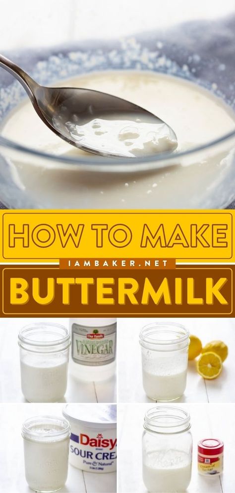 Make Buttermilk With Vinegar, Buttermilk Homemade, Buttermilk Alternative, Buttermilk Uses, Buttermilk Recipe, Make Buttermilk, Make Your Own Buttermilk, Make Sour Cream, Buttermilk Substitute