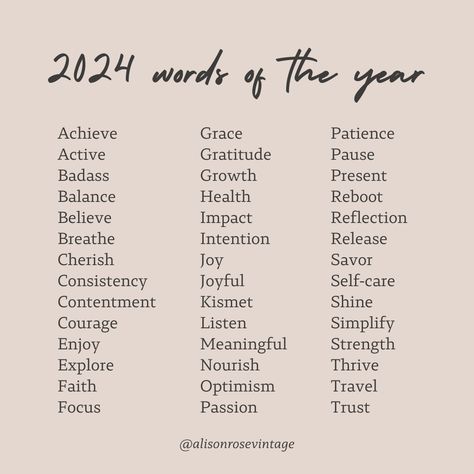 List of 2024 words of the year Theme Words For The Year, Word Of The Year Ideas 2024, Words For 2024, Word Of The Year 2024, Glowup Plan, Word Of The Year Ideas, Words Of The Year, Word Of The Month, List Of Positive Words