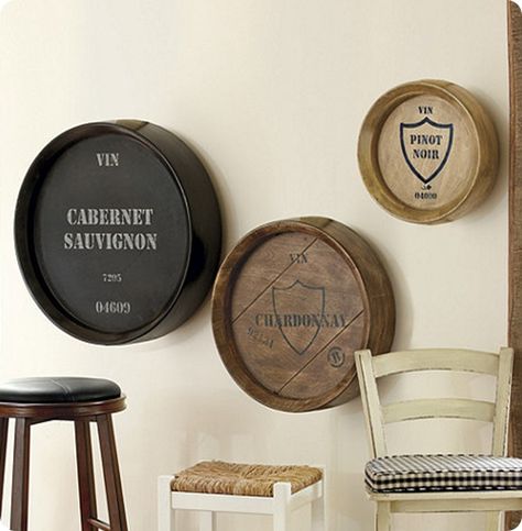 pottery barn wine barrel wall art | wine barrel plaques Wine Barrel Signs, Wine Barrel Lazy Susan, Wine Barrel Wall, Wine Wall Decor, Wine Tasting Experience, Wine Wall Art, Barrel Stave, Wine Wall, Wine Decor