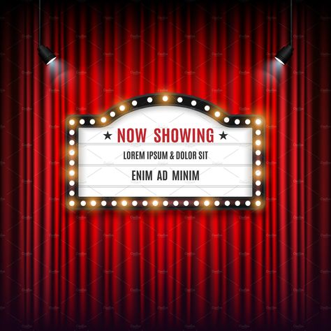 Theatre cinema Sign #Include#Vector#EPS#File Now Showing Movie Sign, Countdown Pubmat, Now Showing Sign, Cinema Date Outfit, Cinema Theme, Light Box Quotes, Cinema Date, Cinema Sign, Cinema Decor