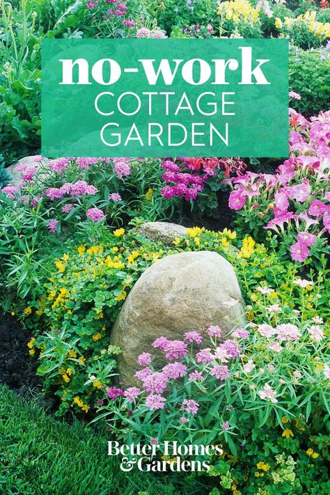 Low Maintenance English Garden, Rhododendron Shade Garden, Cottage Garden Low Maintenance, Small Cottage Garden Ideas On A Budget, Low Maintainance Garden, Large Flower Garden Ideas, Beautiful Cottage Gardens, Large Flower Gardens, Low Maintenance Garden Bed