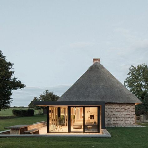 Roof Renovation, Built In Daybed, Brick Cottage, Brick Siding, Timber Windows, Dormer Windows, Thatched Cottage, Brick Facade, Thatched Roof