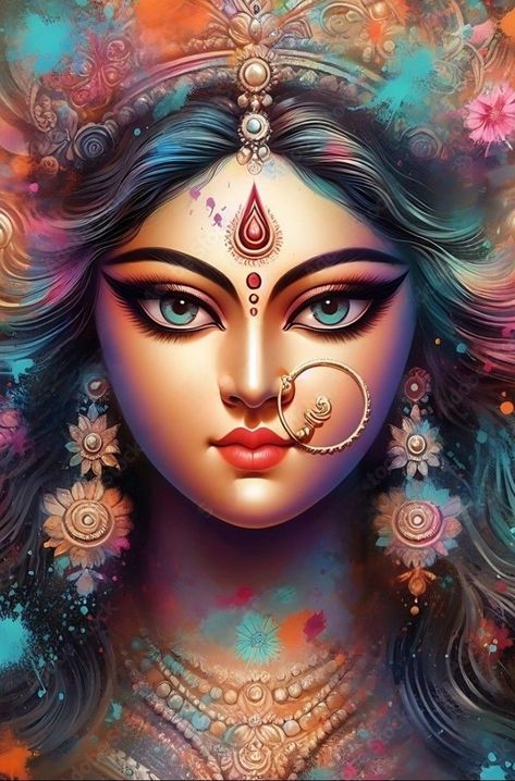 Ammavaru Drawing, Durga Goddess Beautiful, Maa Durga Images Beautiful, Durga Goddess Art, Indian Goddess Painting, Durga Maa Hd Wallpaper, Durga Maa Face, Maa Durga Face, Durga Maa Pictures