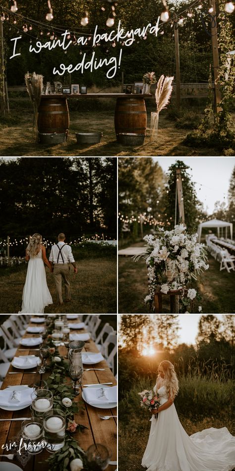 Wedding On Family Land, Civil Wedding Backyard, At Home Backyard Wedding, Small Intimate Farm Wedding, Weddings Under 50 People, Laid Back Backyard Wedding, Small Farmhouse Wedding, Boho Fall Backyard Wedding, Neutral Backyard Wedding