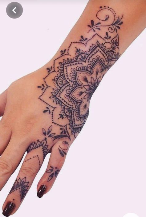 Side Hand Tattoo, Lotus Hand Tattoo, Mandala Wrist Tattoo, Mandala Tattoo Designs, Hamsa Hand Tattoo, Colour Tattoos, Hand Tattoo Designs, Side Hand Tattoos, Toe Tattoos