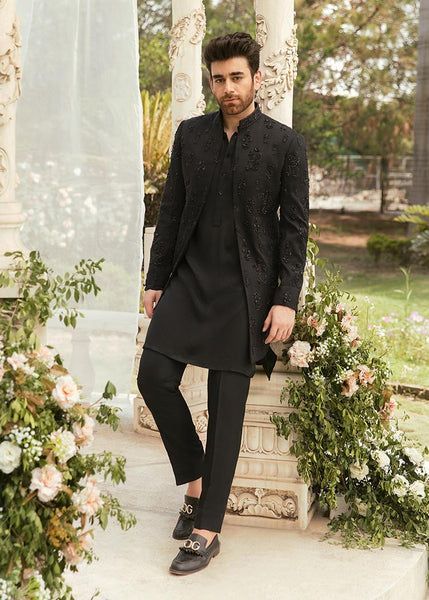 Black Indian Outfit Men, Kurta Sherwani For Men, Indian Wedding Kurta For Men, Black Indo Western Dress Men, Indo Western Outfits Wedding For Men, Marriage Suits For Men, Black Kurta Men, Indo Western Men, Indowestern Outfits For Men