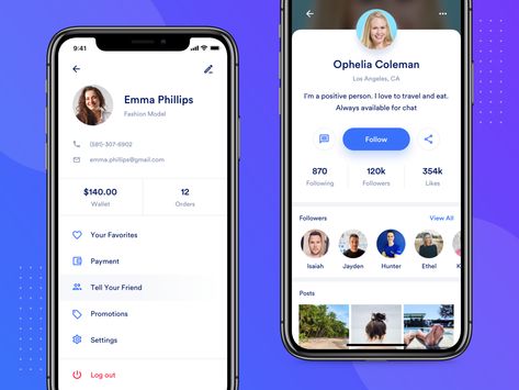 Profile Screen facebook blue ux design ui theme setting user app material android ios profile Profile Screen Mobile Ui, Profile Card Ui, User Profile Design, User Profile Ui Design, App Design Profile, Profile Ui Design, Profile Ui, Social App Design, Profile App