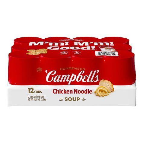 Made in USA Campbell's Condensed Chicken Noodle Soup warms the soul and has earned its place in the pantry as a family favorite. Join Campbell’s in the kitchen by customizing our soup with fresh herbs or croutons, or pair it with crackers, salad, or a sandwich. Campbell's perfectly season their golden chicken broth and add in egg noodles and roasted chicken raised without antibiotics. The end result is a soul-warming chicken noodle soup that brings a smile with every spoonful. Made with high-quality ingredients, this multi-pack of canned soup is a crowd pleaser and makes for the perfect addition to your weeknight family dinner that everyone will love. This trusted staple is the start to a great meal. M’m! M’m! Good!  From Chicken Noodle to Tomato and everything in between, Campbell’s makes Stars Soup, Kids Soup, Fresh Egg Noodles, Soups For Kids, Shaped Pasta, Golden Chicken, Condensed Soup, Goldfish Crackers, Pepperidge Farm