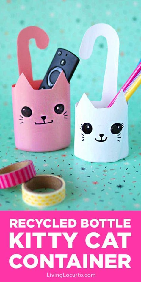 Recycled bottle cat containers are a fun and simple craft! Easy repurposed shampoo bottles turned into cute kitty cat containers. #craft #cat Creative Upcycling, Snail Craft, Craft Easy, Shampoo Bottles, Upcycling Ideas, Recycled Bottle, Simple Craft, Family Crafts, Cute Kitty