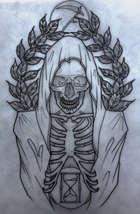 Tattoo Lower Back, Reaper Drawing, 천사와 악마, Grim Reaper Tattoo, Reaper Tattoo, Kunst Tattoos, Skulls Drawing, Skull Tattoo Design, Tattoo Art Drawings