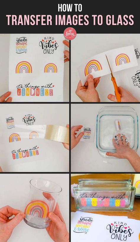 Easy DIY tutorial to transfer images to glass from So Fontsy! Photo Transfer To Glass Diy, Transfer Photo To Glass, Write On Glass, Glass Transfer, Vinyl On Glass, Silhouette School Blog, Transfer Images, Glass Plaques, Gift Tags Diy