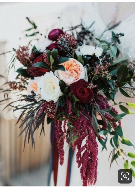 Burgundy Bouquet, Cascading Wedding Bouquets, Winter Wedding Bouquet, Flowers And Greenery, Autumn Bride, Winter Bouquet, Winter Wedding Flowers, Fall Wedding Bouquets, Wedding Flower Inspiration