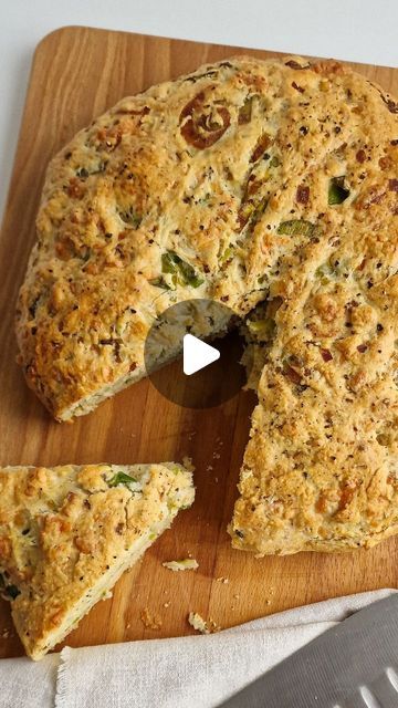 1.7M views · 42K likes | Amy Sheppard on Instagram: "Cheese & Leek Bread We used to call this 'Herb Bread' when I was a kid. It's basically a giant scone that we used to eat warm and buttered and dipped in soup! There's no yeast, so there's no kneading or proving or waiting around...Just throw it all together and pop it in the oven! I've done loads of versions of this but cheese and leek is one of my favourites, the recipe's below - let me know if you want to give it a try, A x Feeds 4-6 500g self raising flour 1 tsp baking powder 1 tsp dried parsley 2 leeks finely sliced 110g butter or margarine 175g grated cheddar  200ml water A little milk to brush on top Heat the oven to 200C (fan) Place the sliced leek in a pan with a drizzle of oil. Fry for five minutes until soft. Place the flo Cheese And Leek Bread, Cheese And Leek Herb Bread, Amy Sheppard Recipes, Leek Bread, Self Raising Flour, Herb Bread, Dried Parsley, Gf Bread, Cheese Bread