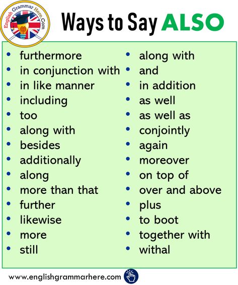 Ways to Say ALSO, Synonym Words With ALSO - English Grammar Here Tatabahasa Inggeris, Essay Writing Skills, Descriptive Words, Good Vocabulary Words, Good Vocabulary, English Language Teaching, English Writing Skills, Words To Use, Learn English Vocabulary