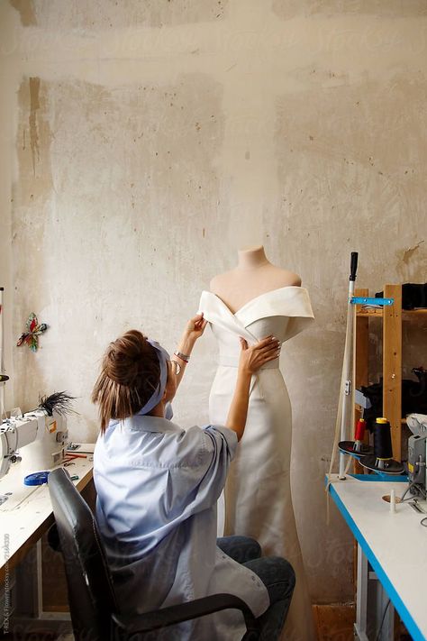 Woman designing dress on dummy by T-REX & Flower - Stocksy United Designing Dress, Sewing Aesthetic, Sewing Photography, Fashion Dream Job, Fashion Designer Studio, Fashion Design Sketches, Student Fashion, Party Gowns, Fashion Studio