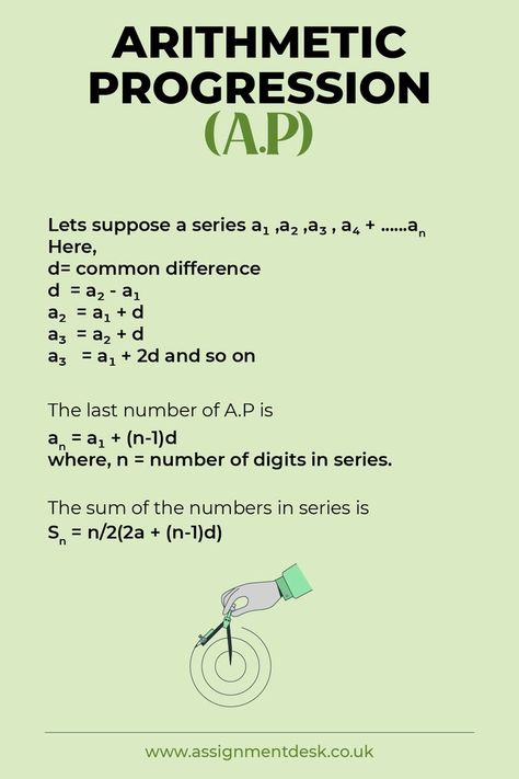 Arithmetic Progression (AP) is a numerical sequence in which the difference between any two subsequent numbers is a fixed value. Arithmetic Sequence is another name for it. Arithmetic Sequence | Sequence and Series Arithmetic Progression Formula, Maths Homework, Arithmetic Progression, Arithmetic Sequences, Sequence And Series, Math Homework Help, Math Homework, Studying Math, Math Problems