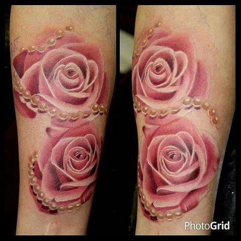 Suzy Homefaker: Beautiful Realistic Rose Tattoo's Pink Rose Tattoo, Roses Tattoos, Body Artwork, Rose Tat, Pearl Tattoo, Watercolour Tattoos, Realistic Rose Tattoo, Pink Rose Tattoos, Gem Tattoo