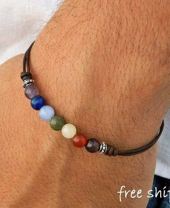 Shop Crystal Healing! Men bracelet,Unisex bracelet,7 Chakra bracelet, Gemstone bracelet,Yoga bracelet,Leather bracelet,Energy bracelet,Friendship bracelet, | Shop jewelry making and beading supplies, tools & findings for DIY jewelry making and crafts. #jewelrymaking #diyjewelry #jewelrycrafts #jewelrysupplies #beading #affiliate #ad Fimo, Beads Jewellery For Men, How To Make Leather Bracelets For Men, Men's Bracelets Diy, Diy Jewelry For Men, Manly Bracelets, Chakra Bracelet Diy, Stones For Healing, Mens Bracelet Diy