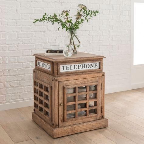 Natural Side Table In A Telephone Box Style Box Side Table, Quirky Furniture, Bright Pop, Sideboard Table, Telephone Box, Telephone Table, Contemporary Side Tables, Telephone Booth, London Style