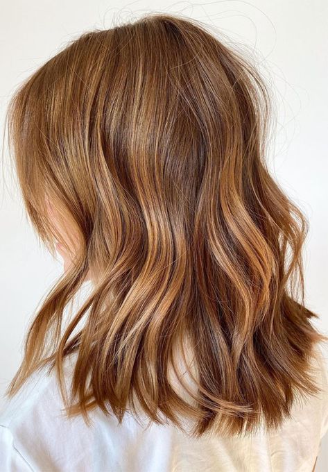 32 Beautiful Golden Brown Hair Color Ideas : Balayage Beauty Medium Length Brown Hair To Golden Blonde, Straight Auburn Hair With Highlights, Light Golden Brunette Hair, Medium Hair Highlights Brown, Balyage Long Hair Auburn, Caramel Brown Hair Blue Eyes, Call Brunette Hair Color, Golden Babylights Brunette, Soft Auburn Balayage