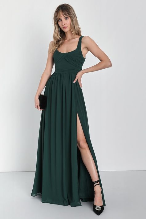 Sensational Moment Emerald Green Pleated Maxi Dress Green Dress Lulus, Dark Green Long Dress Formal, Solid Color Maxi Dress, Green Bridesmaid Dresses Lulus, Dark Green Wedding Dress Guest, Fall Wedding Guest Dress Green, Forrest Green Dress, Fall Green Bridesmaid Dresses, Emerald Green Bridesmaids Dresses