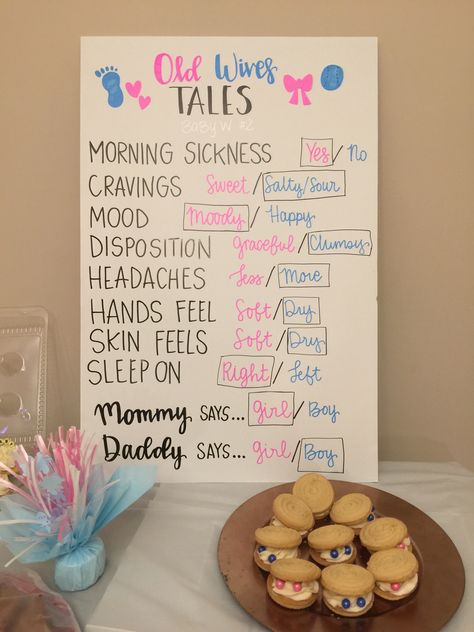 Checklist For Gender Reveal Party, Old Wives Tales Gender Board Diy, Genderal Revel Ideas, Gender Reveal Art Ideas, Dollar Store Gender Reveal Ideas, Gender Reveal Ideas Diy Simple, Gender Reveal At Park Party Ideas, Decoration Ideas For Gender Reveal Party, Gender Reveal Ideas August