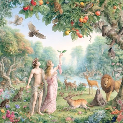 Adam and Eve in the earthly paradise. #comicart #comicpictures #photoartist #lightroom #photoart #digitalphotopainting #comicpictures #funnypictures Adam And Eve In The Garden Of Eden, Adam And Eve Apple, Eve Artwork, Adam And Eve Art, Eve And Adam, Eve Painting, Kylie Pregnant, Garden Of Eve, Eden Garden