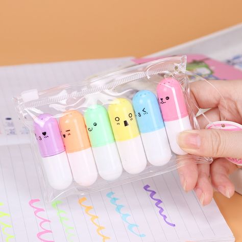 Japanese School Supplies, Escuela Diy, Girl School Supplies, Highlighter Set, Kawaii School Supplies, Cool School Supplies, Study Stationery, Highlighter Pen, Diy School Supplies