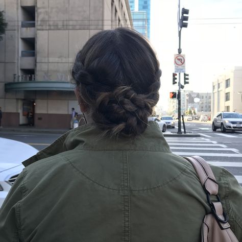 Double Braids Into Bun, Aesthetic Braided Hairstyle, Braid Bun Aesthetic, Braided Bun Aesthetic, Double Dutch Braid Short Hair, Dutch Braid With Bun, Double Dutch Braid Bun, Double Braids Aesthetic, Double Braid Bun