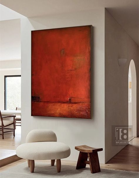 Large Red Abstract Painting On Canvas Wabi Sabi Texture Wall Art Red Minimalist Painting Boho Wall Decor Entrance Wall Decor For Living Room Interior Paintings Art Oil On Canvas, Pop Of Red Interior Design, Red Bathroom Decor Ideas, Red Wall Art Living Room, Wall Decor Entrance, Entrance Wall Decor, Wabi Sabi Texture, Red Wall Paint, Red Paintings