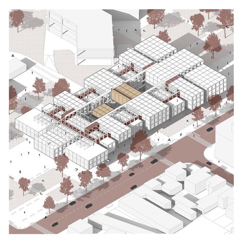 Section Drawing Architecture, Landscape Architecture Diagram, Axonometric Drawing, Urban Design Diagram, Factory Architecture, Urban Design Concept, Architecture Drawing Plan, Architecture Presentation Board, Architecture Collage