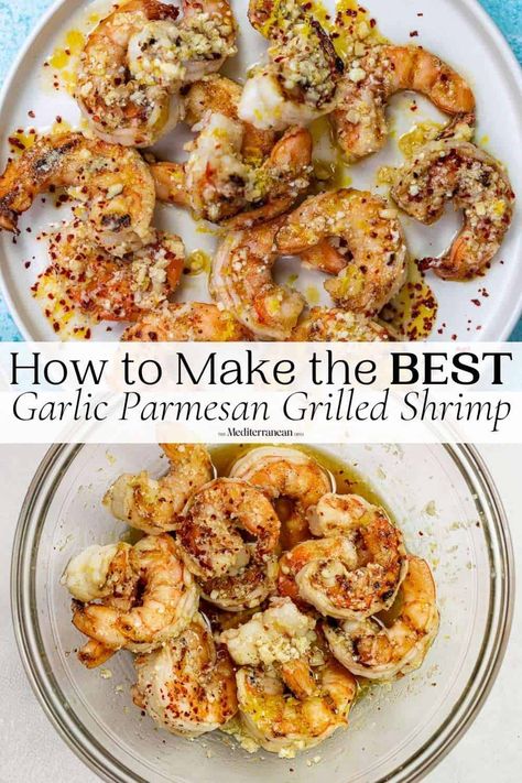 You'll be making this garlic parmesan shrimp on repeat as an appetizer or for dinner! Easy grilled shrimp with lemon, garlic, and grated Parmesan. Italian Grilled Shrimp, Lemon Garlic Parmesan Shrimp, Italian Shrimp Appetizers, Garlic Parm Shrimp, Parmesan Crusted Shrimp, Grilled Garlic Shrimp, Grilling Seafood, Shrimp With Lemon, Easy Grilled Shrimp Recipes