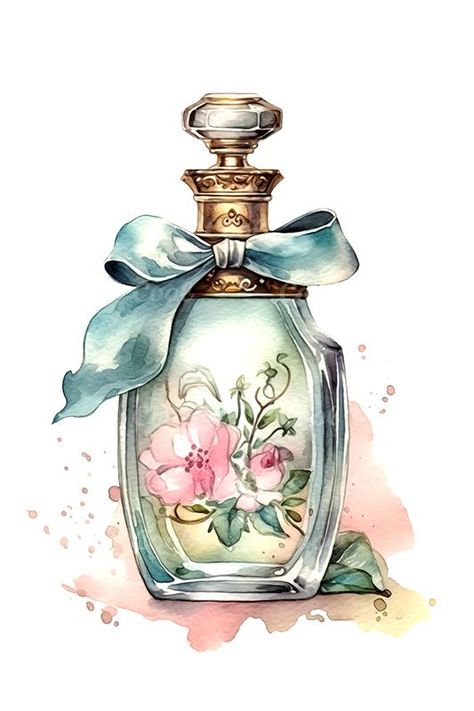 Perfume Art Painting, Kate Spade Perfume, French Perfume Bottles, Perfume Art, Bottle Drawing, Perfume Bottle Design, French Perfume, Journal Digital, Mix Media