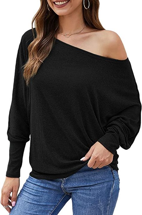 Women's Off The Shoulder Top Long Sleeve Casual Oversized Shirts Blouses for Women Fall Fashion 2023 Batwing Sleeve Tunics Going Out Tops Black at Amazon Women’s Clothing store Fall Fashion Sweaters, Oversized Pullover Sweaters, Oversized Long Sleeve Shirt, Trendy Leggings, Batwing Sweater, Off The Shoulder Tops, Off Shoulder Shirt, Oversize Fashion, Shoulder Tops