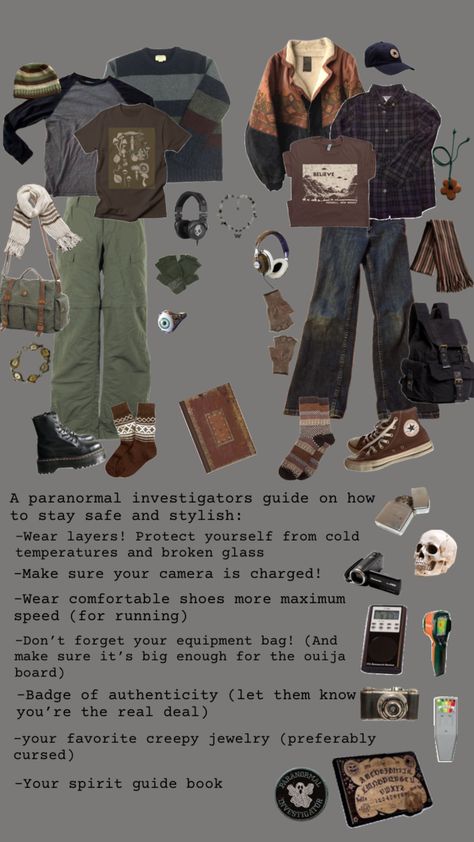 Vulture Culture Outfit, Cryptidcore Clothes, Cryptid Aesthetic Outfit, Cryptidcore Aesthetic Outfits, Ghost Hunting Outfit, Cryptic Core, Crowcore Outfit, Cryptidcore Fashion, Cryptidcore Outfit