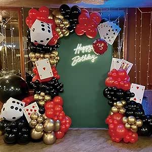 Casino party backdrop #amazon associate Black Gold Balloon Garland, Casino Theme Party, Casino Birthday Party, Gold Balloon Garland, Vegas Theme Party, Casino Royale Theme, Casino Birthday, Black And Gold Balloons, Las Vegas Party