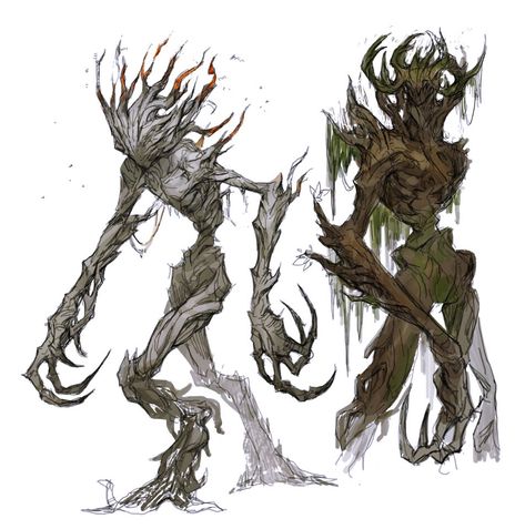 Humanoid Plant Concept Art, Ent Character Design, Plant Creatures Character Design, Humanoid Plant Monster, Tree Humanoid, Tree Monster Concept Art, Dnd Wendigo, Plant Creature Concept Art, Tree Monster Art