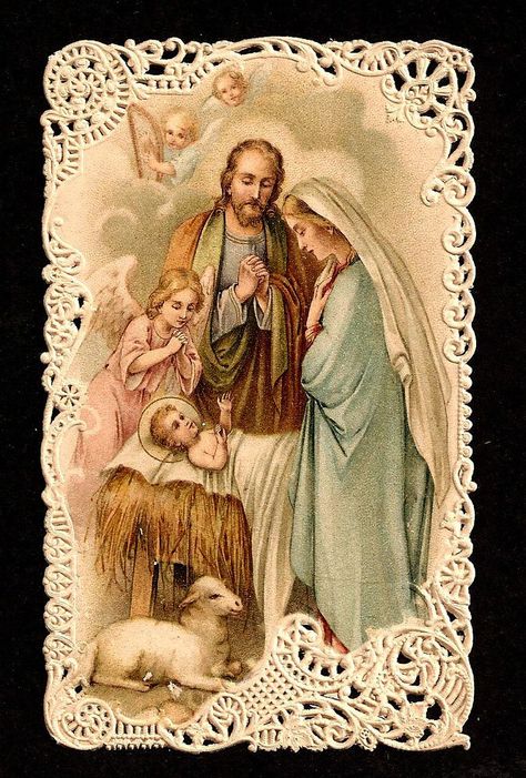 Vintage Nativity, Catholic Christmas, Vintage Holy Cards, Virgin Mary Art, Jesus Mary And Joseph, Christmas Collage, Easter Postcards, Jesus And Mary Pictures, Christ The King