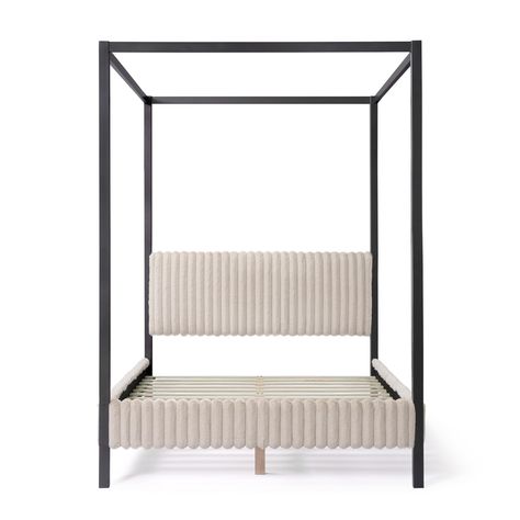 PRICES MAY VARY. 100% Polyester 🌳STRONG MATERIALS: Solid wood and metal construction ensures lasting durability and stability. Flat iron pipes that specifically designed for canopy structures enhance wood canopy bed's strength. 🌟MODERN DESIGN: With its clean lines and unique canopy design, it exudes a touch of modern elegance. Pair it with your favorite curtains, lights, and decors to create a personalized sleeping space. 🛏️COZY TEXURE: The channel tufted upholstery of the queen-size bed fram Luxury Bedroom Master Canopy Beds, Canopy Bed Ideas For Adults, Canopy Bed Aesthetic, Couples Room Decor, Curtains Lights, King Canopy Bed, Black Canopy Bed, Unique Bed Frames, Modern Canopy Bed