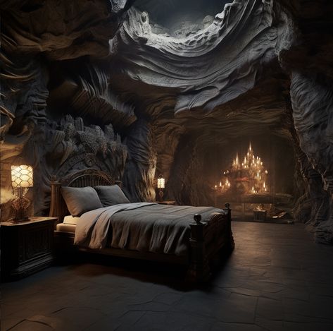 Nature, Dragonstone Castle Interior, Westeros Aesthetic, Cave Bedroom, Vibe Rooms, Dune Art, Romantic Bed, Fantasy Rooms, Underground Homes