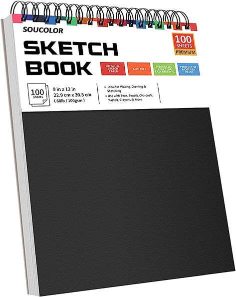 Soucolor 9" x 12" Sketch Book, 1-Pack 100 Sheets Spiral Bound Art Sketchbook, Acid Free (68lb/100gsm) Artist Drawing Book Paper Painting Sketching Pad Texture For Drawing, Pad Paper, Painting Writing, Creative Books, Sketch Paper, Sketch Pad, Drawing Pad, Sketching Drawing, Drawing Book