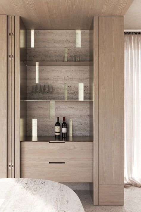 YinjiSpace - Kerstens Design x ZSK Residence Concept Poured Concrete Floor, Residence Concept, Sea Horizon, Home Coffee Bar, Joinery Details, Larch Wood, Прикроватные Тумбочки, Shelving Design, Master Of Science