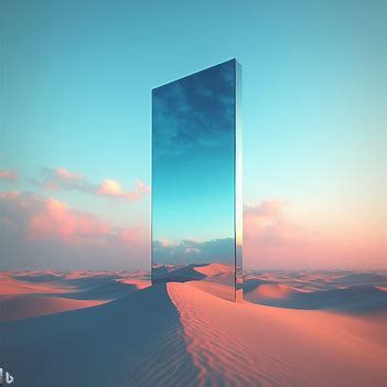 a mirror monolith standing in the desert, light blue and pink sky, surreal, digital art, photorealistic - Image Creator from Microsoft Bing Surreal Digital Art, Floating Books, Desert Art, Pink Sky, In The Desert, Land Art, Create Image, Blue And Pink, The Desert