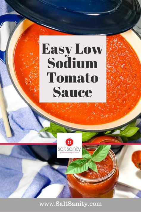 Healthy Tomato Sauce Recipe, Low Sodium Spaghetti Sauce, Easy Low Sodium Recipes, Low Sodium Recipes Heart, Low Sodium Snacks, Heart Healthy Recipes Low Sodium, Low Salt Recipes, Salt Recipes, Low Salt Diet