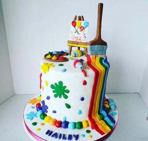 Paint Party Cake Ideas, Painting Cake Ideas Birthday, Art Themed Cake, Painting Birthday Cake, Art Cake Ideas, Art Party Cakes, Art Birthday Cake, Bolo Rapunzel, Artist Cake