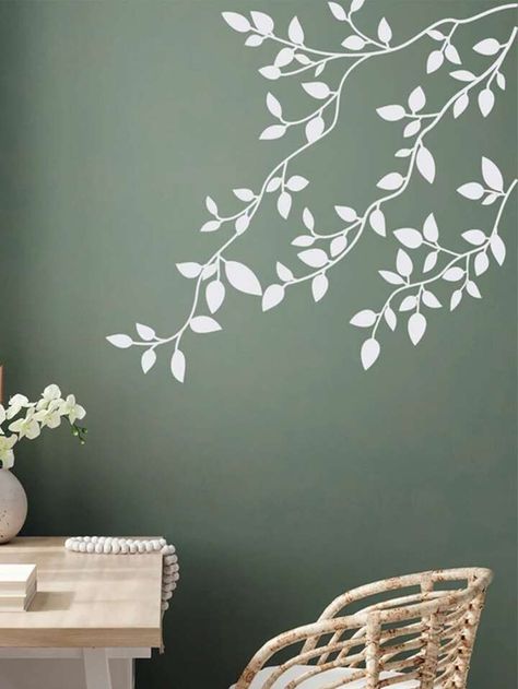 Leaf Pattern Wall Sticker | SHEIN USA Wall Paint Sticker Designs, Wall Drow Ideas, Leaf Wall Painting Ideas, Wall Painting Leaves, Simple Wall Painting Ideas Bedrooms, Leaf Painting On Wall, Bedroom Wall Designs Paint Ideas, Leaf Wall Painting, Nature Wall Painting