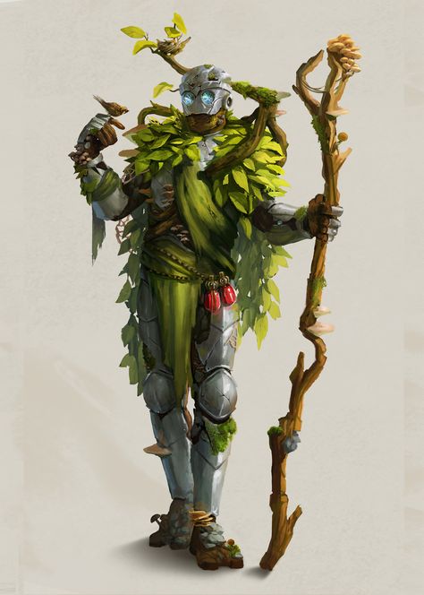 Dnd Spores Druid, Warforged Druid Wild Shape, Druid Artificer, Circle Of Spores Druid Character Art, Dnd 5e Druid Character Art, Druid Character Art, Dnd Druid Art, Warforged Druid, Druid Armor