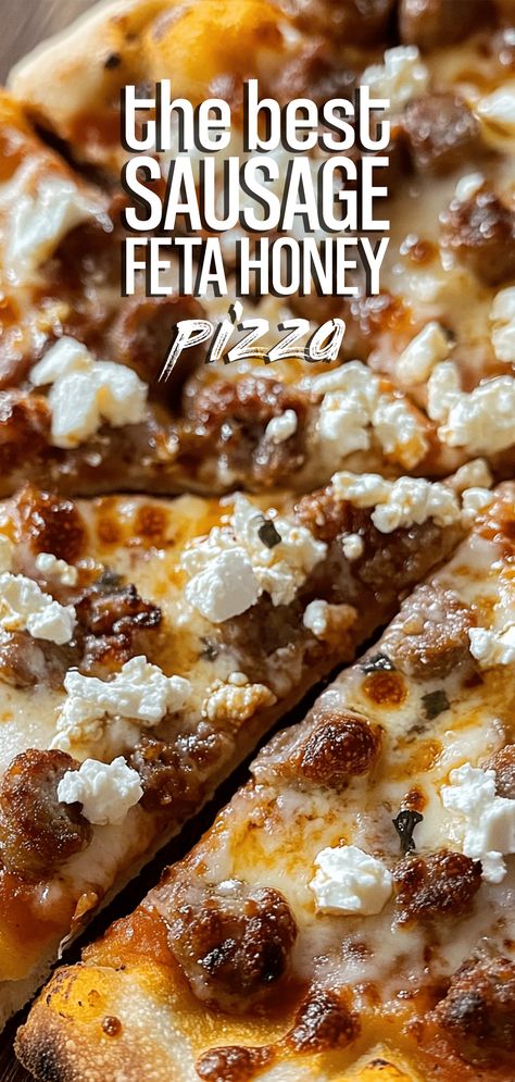 Hot Sausage Feta Honey Pizza �– Chasety Feta Cheese Pizza, Feta Honey, Unique Pizza Recipes, Feta Pizza, Honey Pizza, Sweet Pizza, Unique Pizza, Best Sausage, Hot Sausage