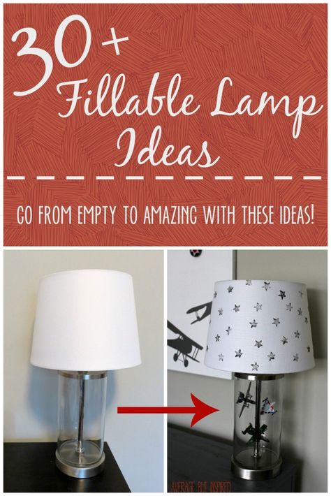 Stumped on what to put inside your fillable lamp?  There are THIRTY awesome ideas in this post, including a tutorial on how to make a flying airplane fillable lamp! Fillable Lamp Ideas Living Room, Fillable Lamp Ideas, Diy Lamp Base, Fillable Lamp, Clear Lamp, Mercury Glass Table Lamp, Clear Glass Table Lamp, Flying Airplane, Clear Glass Lamps